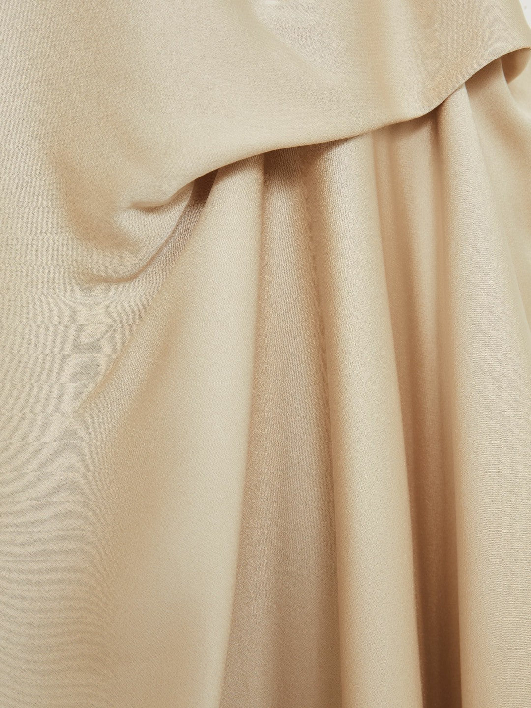 Satin Tuck-Detail Cape Midi Dress in Champagne Neutral