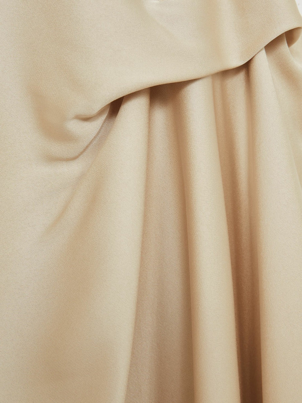 Satin Tuck-Detail Cape Midi Dress in Champagne Neutral