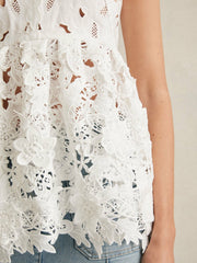 Cotton Cut Out Lace Cami Top in Ivory