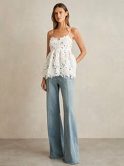 Cotton Cut Out Lace Cami Top in Ivory