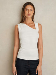 Stretch-Cotton Ribbed Asymmetric Vest in White