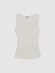 Stretch-Cotton Ribbed Asymmetric Vest in White