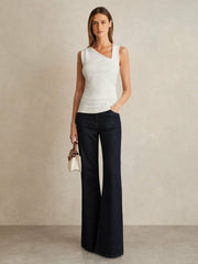 Stretch-Cotton Ribbed Asymmetric Vest in White