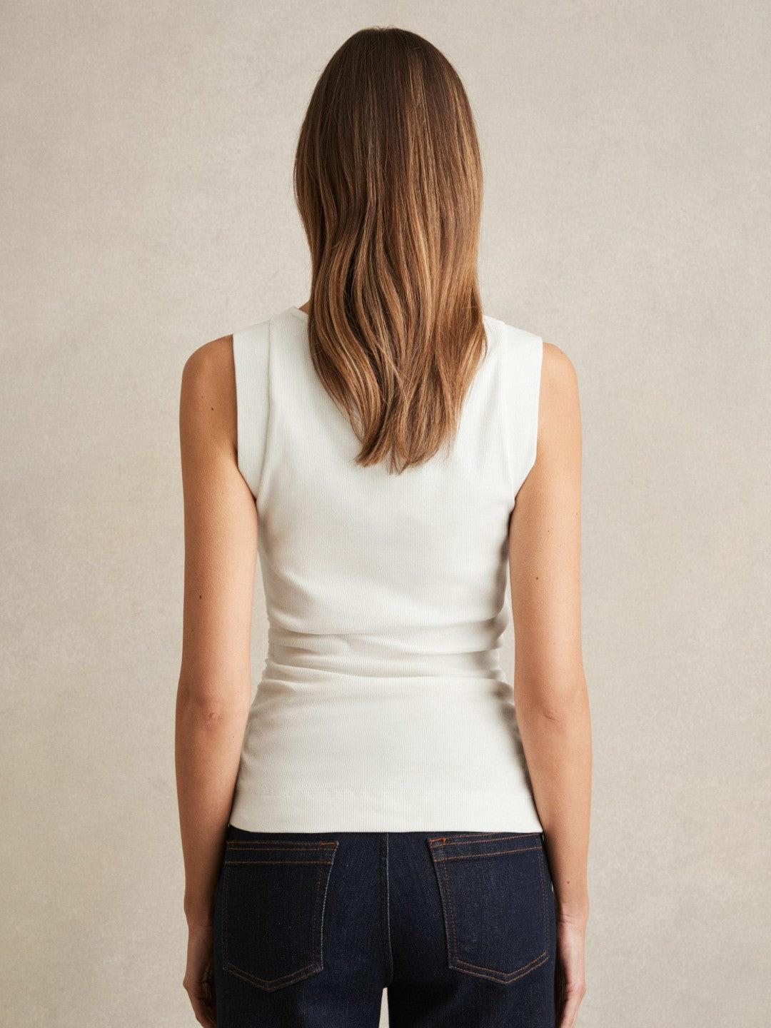 Stretch-Cotton Ribbed Asymmetric Vest in White