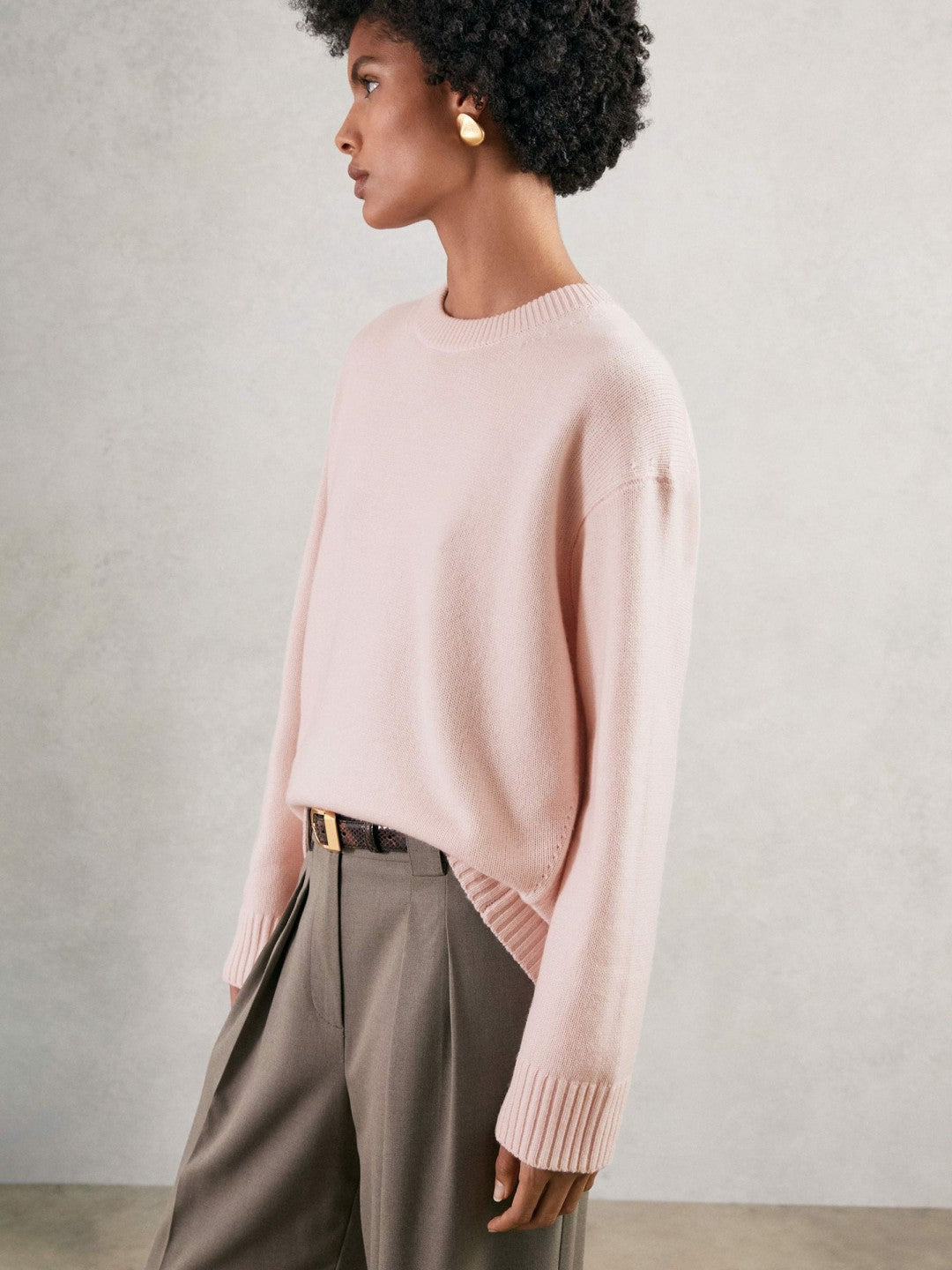 Wool-Cashmere Crew-Neck Jumper in Pink