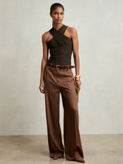 Cross Neck Textured Top in Chocolate