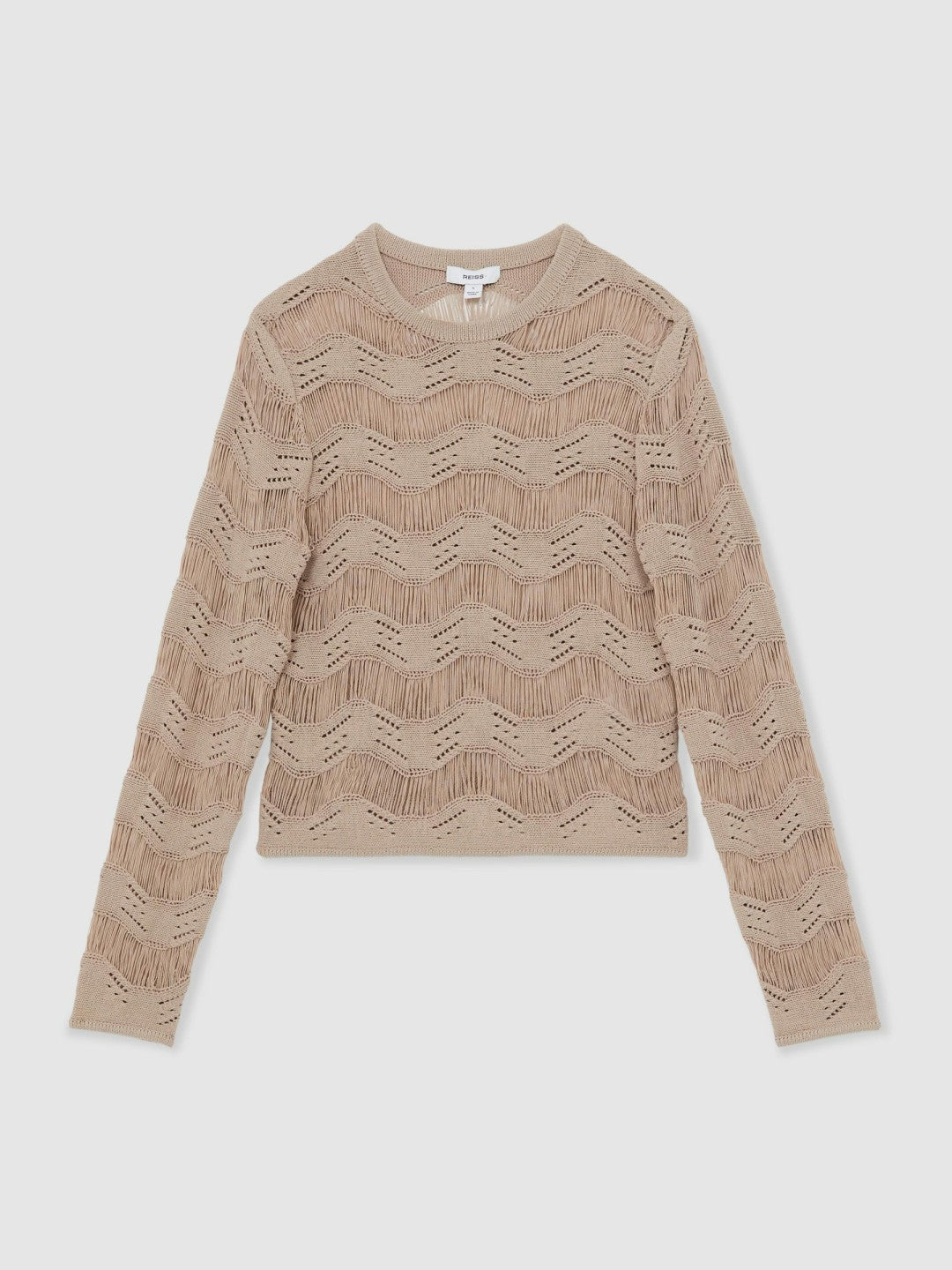 Cotton Blend Ladder Knit Top in Taupe Neutral
