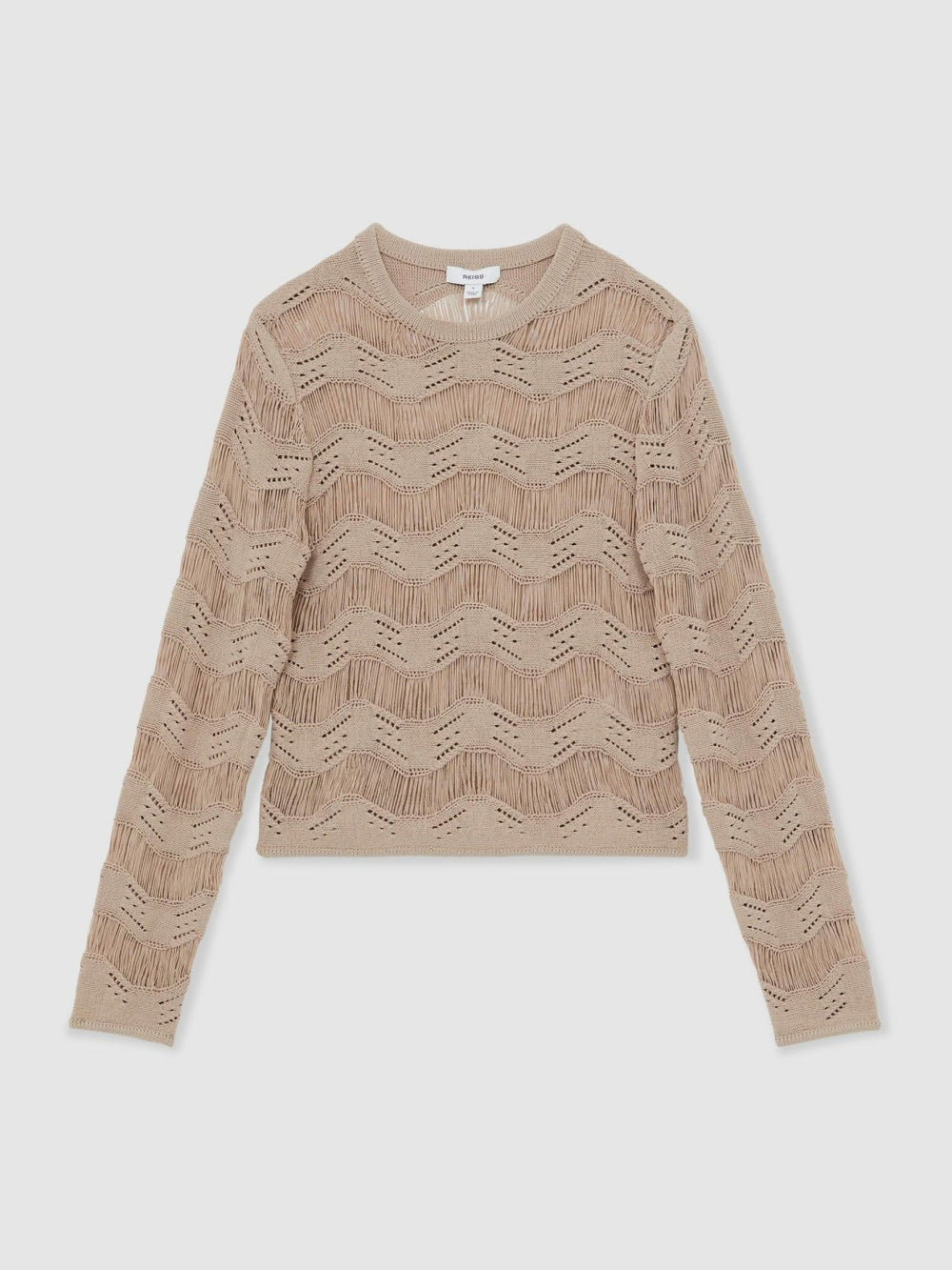 Cotton Blend Ladder Knit Top in Taupe Neutral