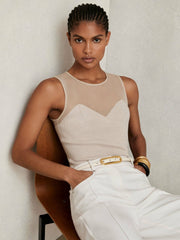 Mesh Rib-Knit Sweetheart Vest in Pink Neutral