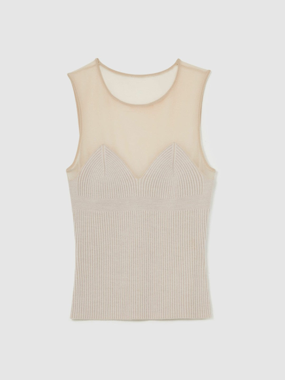 Mesh Rib-Knit Sweetheart Vest in Pink Neutral
