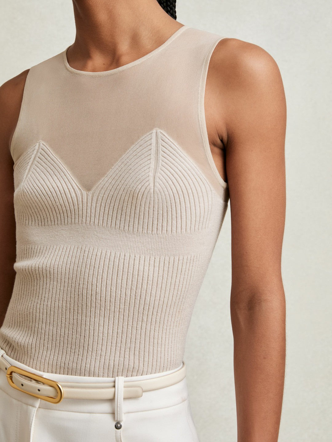 Mesh Rib-Knit Sweetheart Vest in Pink Neutral