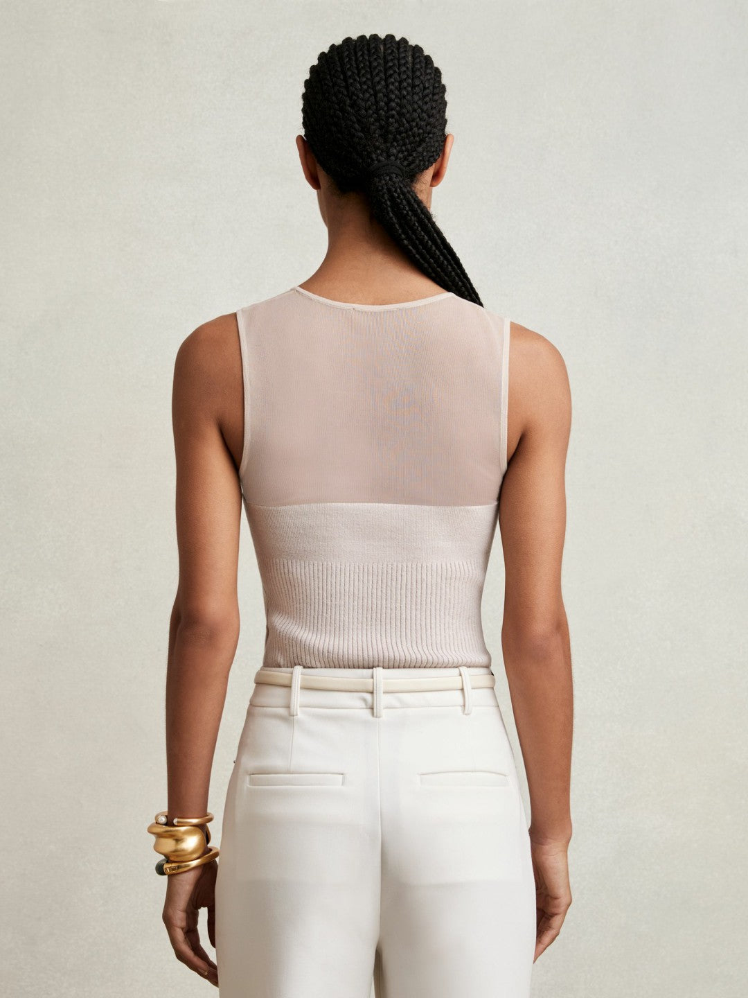 Mesh Rib-Knit Sweetheart Vest in Pink Neutral