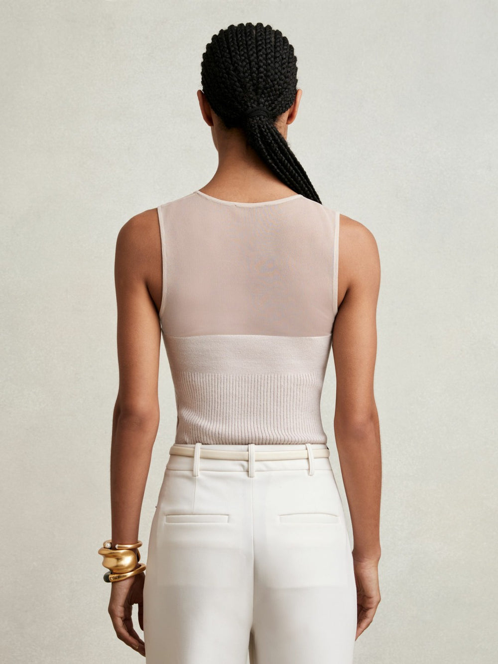 Mesh Rib-Knit Sweetheart Vest in Pink Neutral