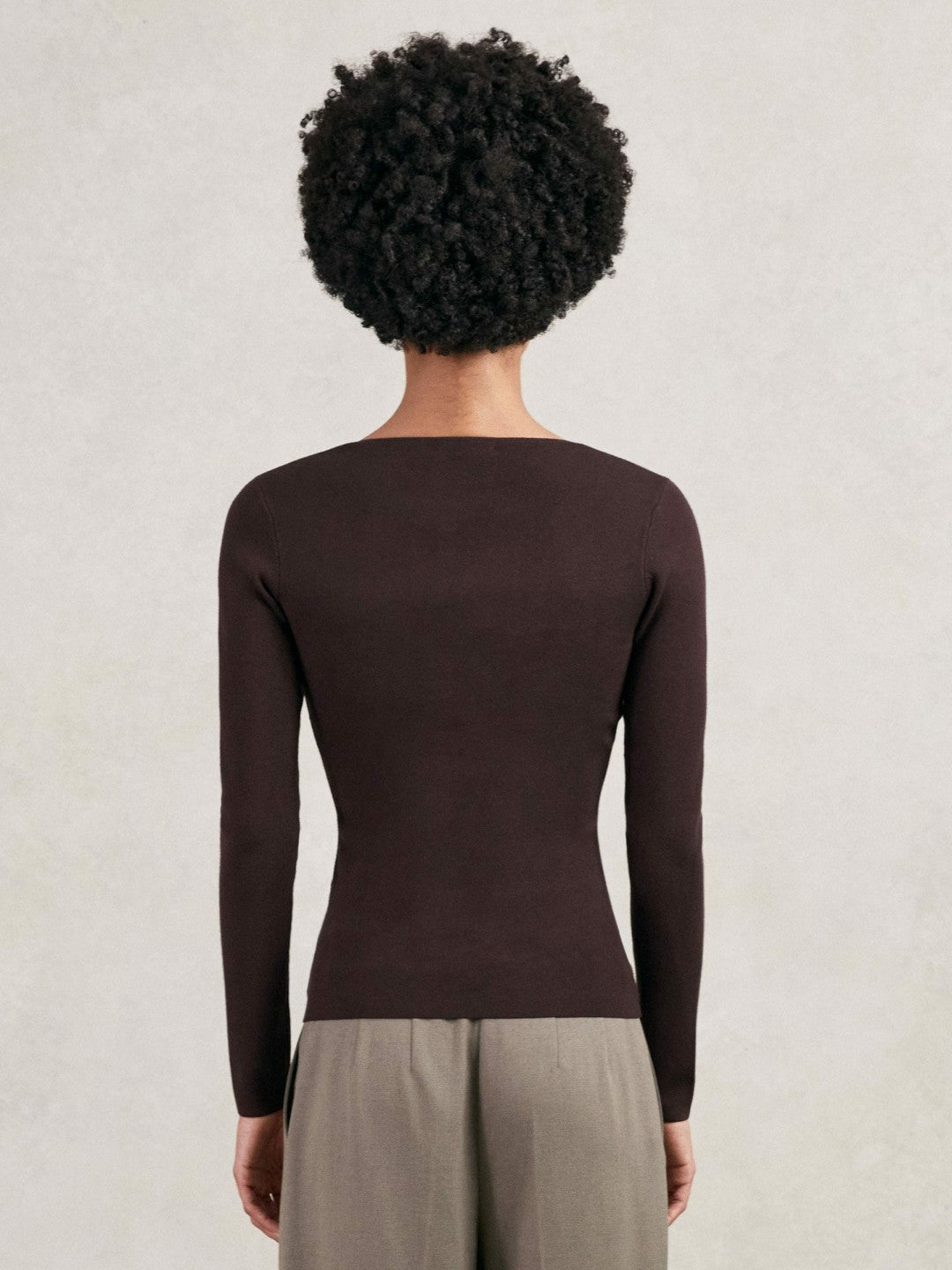 Chain-Detail Keyhole Knit Top in Plum