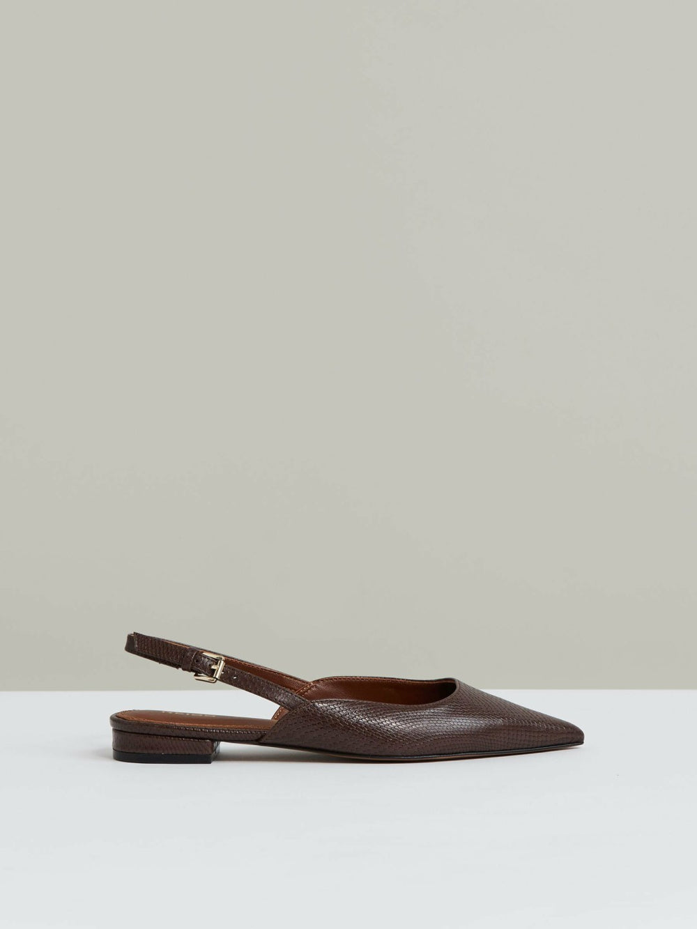 Leather Slingback Ballerina Pumps in Chocolate