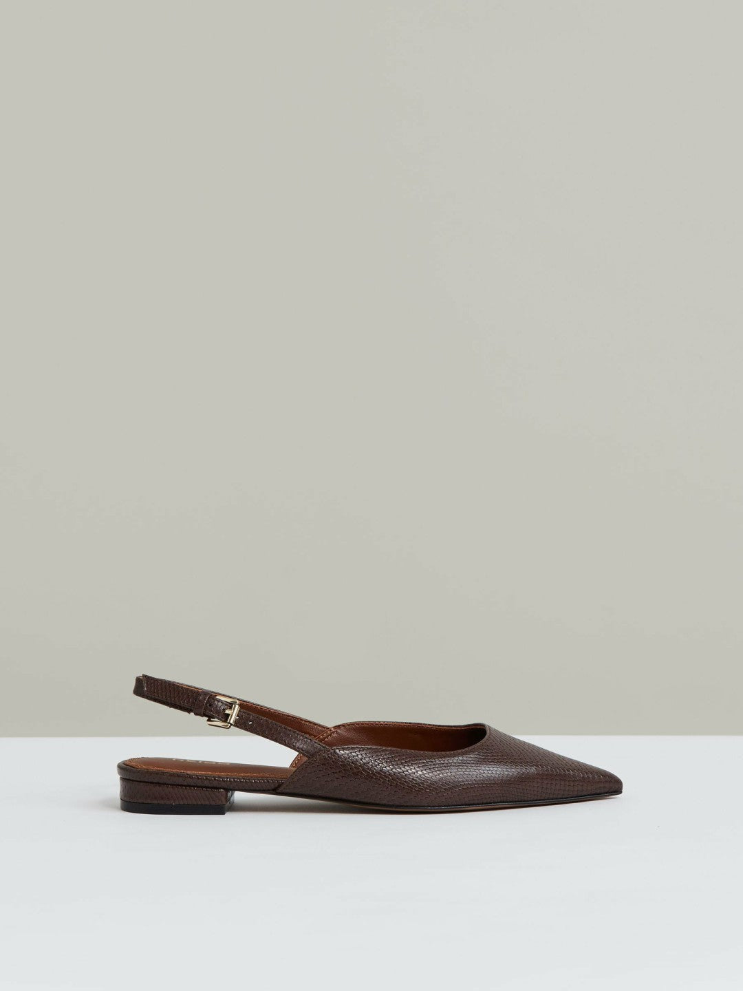 Leather Slingback Ballerina Pumps in Chocolate