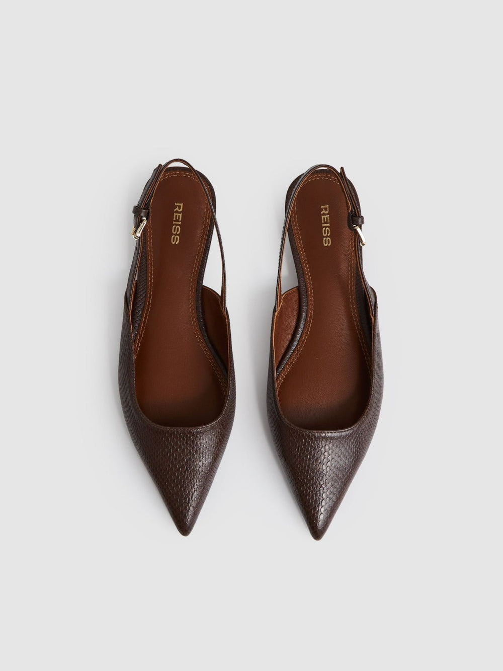 Leather Slingback Ballerina Pumps in Chocolate