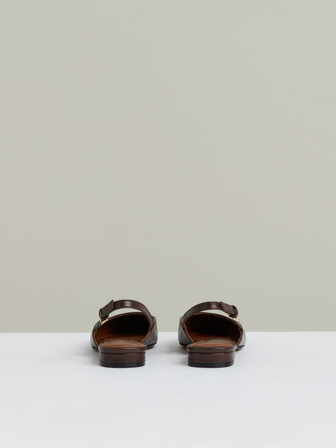 Leather Slingback Ballerina Pumps in Chocolate