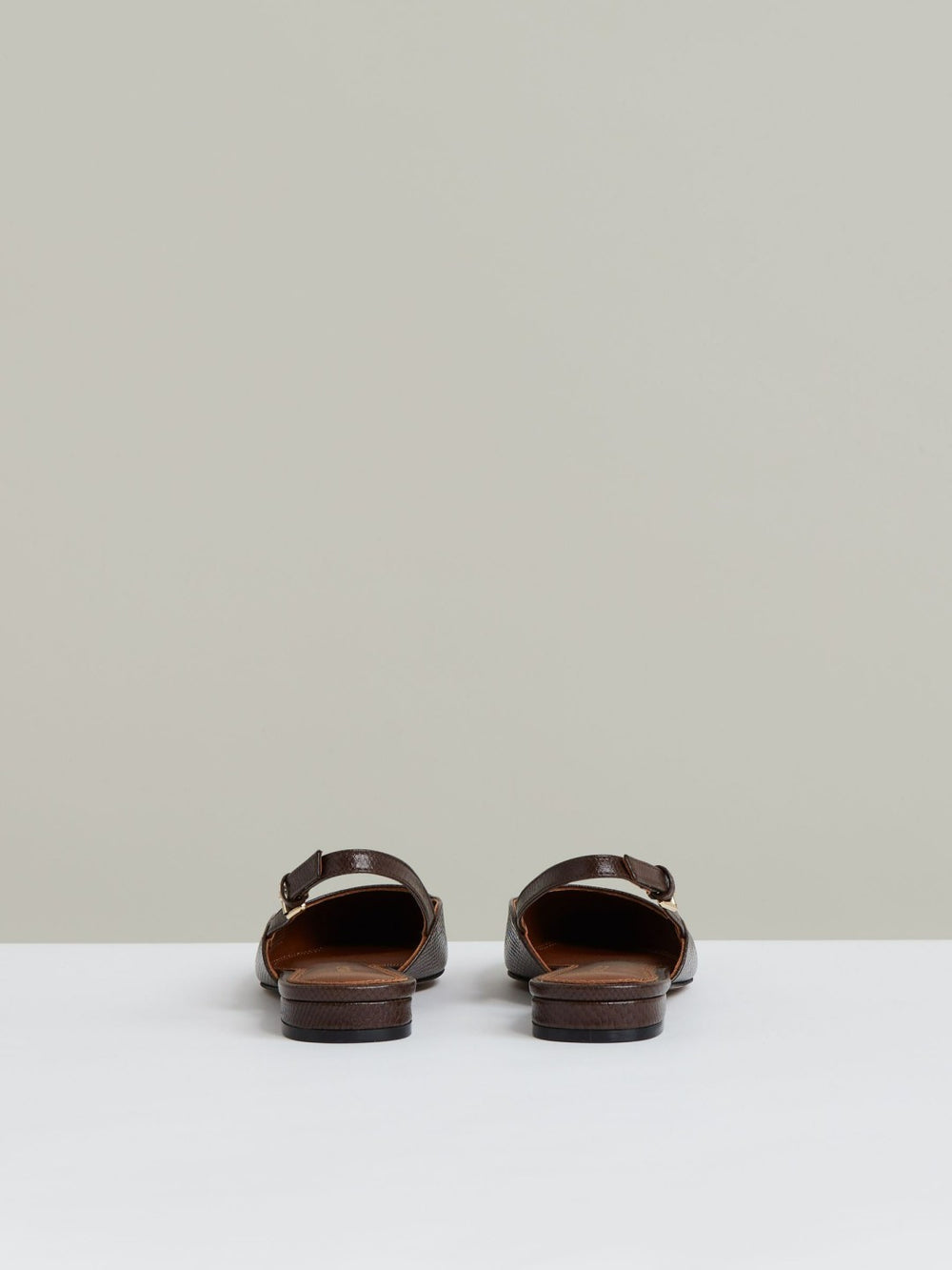 Leather Slingback Ballerina Pumps in Chocolate