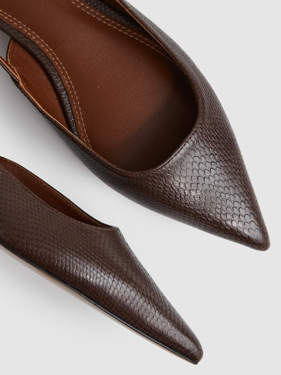 Leather Slingback Ballerina Pumps in Chocolate