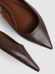 Leather Slingback Ballerina Pumps in Chocolate