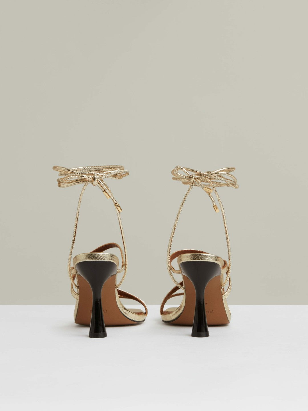 Leather Metallic Strappy Heeled Sandals in Gold
