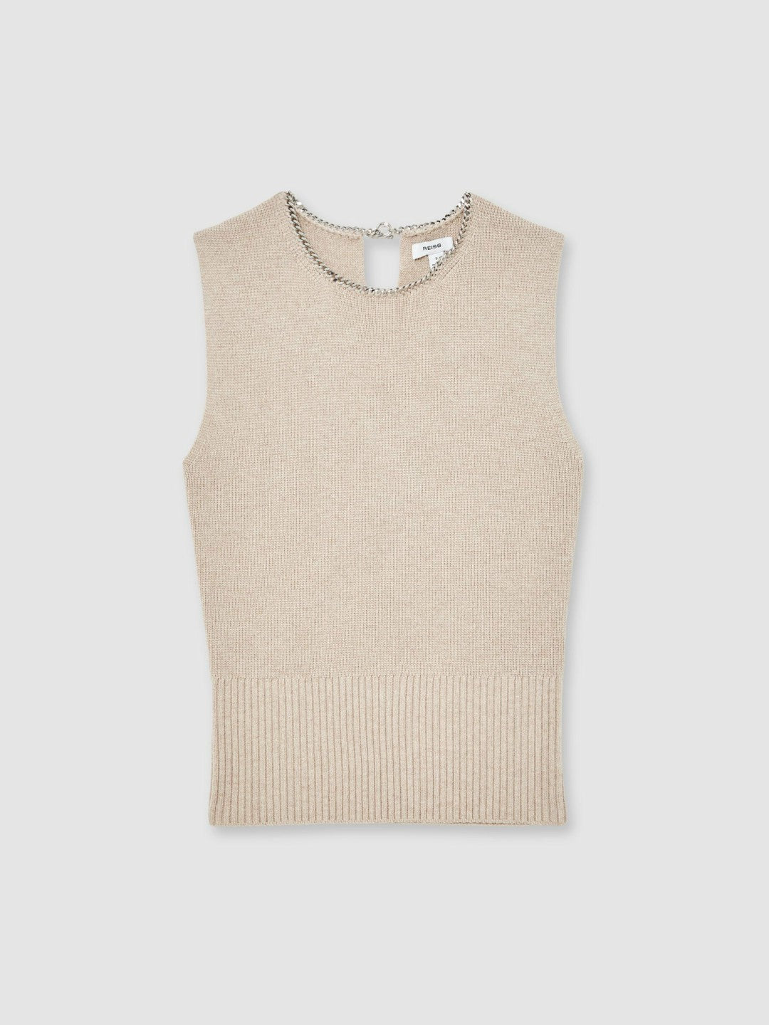 Wool-Blend Necklace-Trim Knitted Vest in Neutral