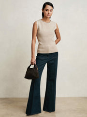Wool-Blend Necklace-Trim Knitted Vest in Neutral