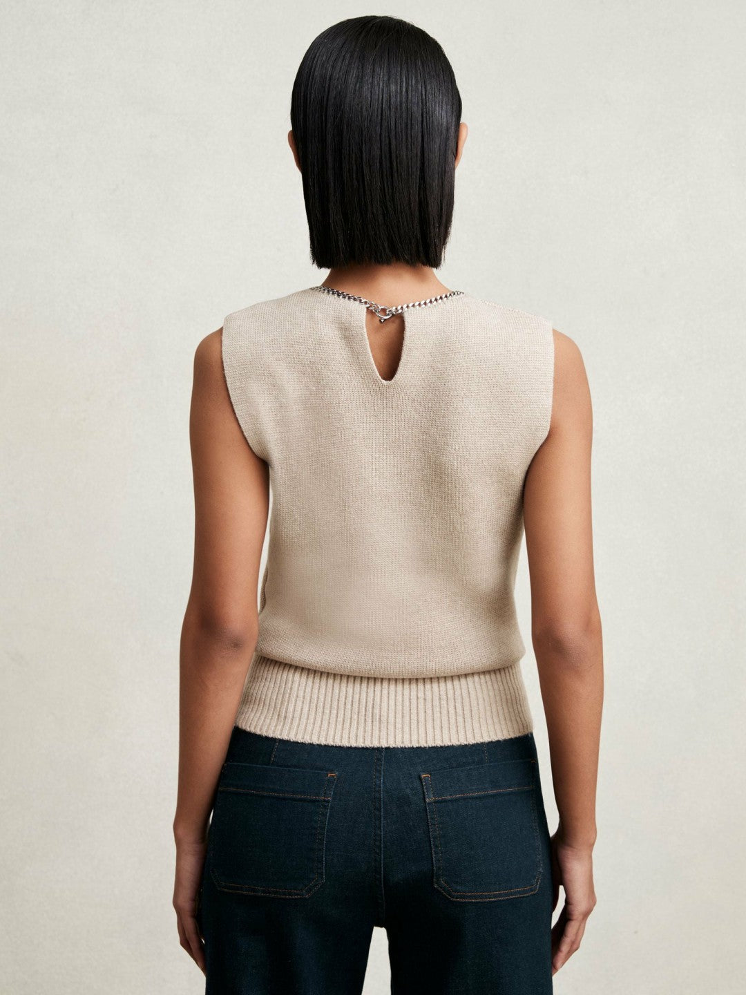 Wool-Blend Necklace-Trim Knitted Vest in Neutral