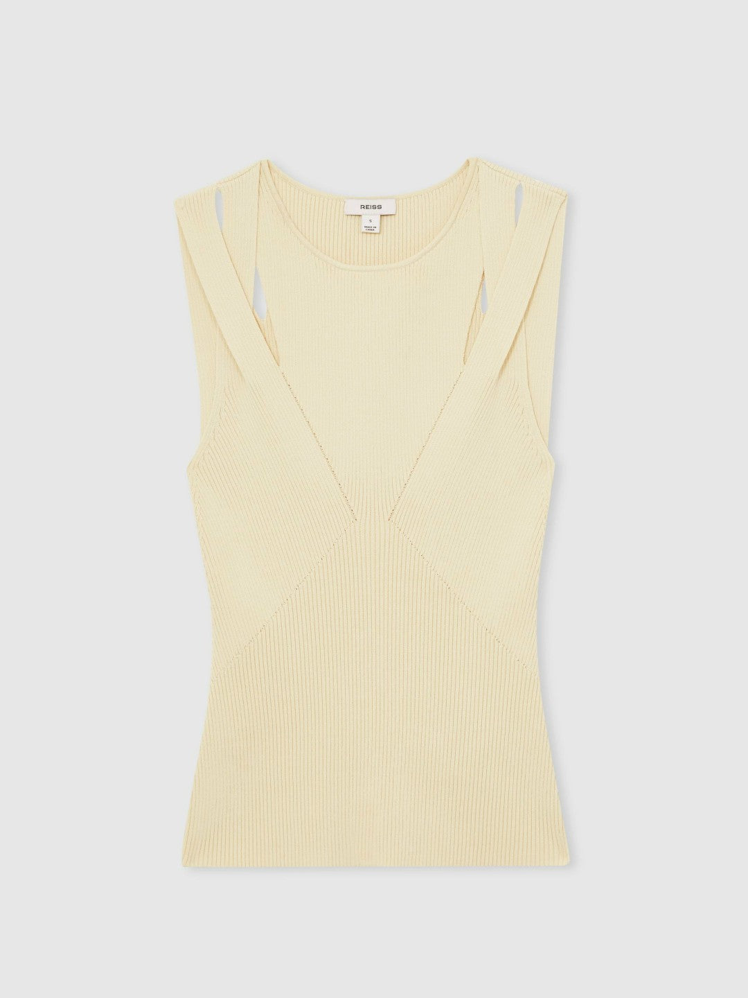 Cut-Out Rib-Knit Vest in Cream