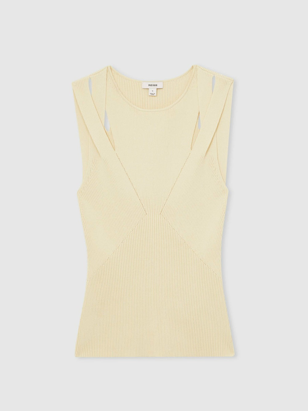 Cut-Out Rib-Knit Vest in Cream
