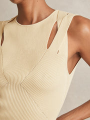 Cut-Out Rib-Knit Vest in Cream