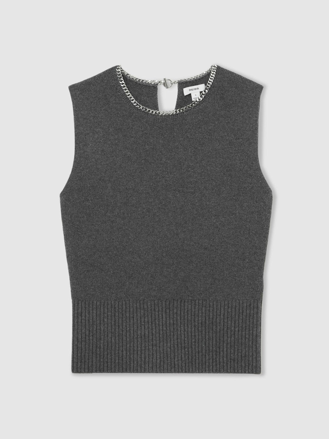Wool-Blend Necklace-Trim Knitted Vest in Charcoal Grey