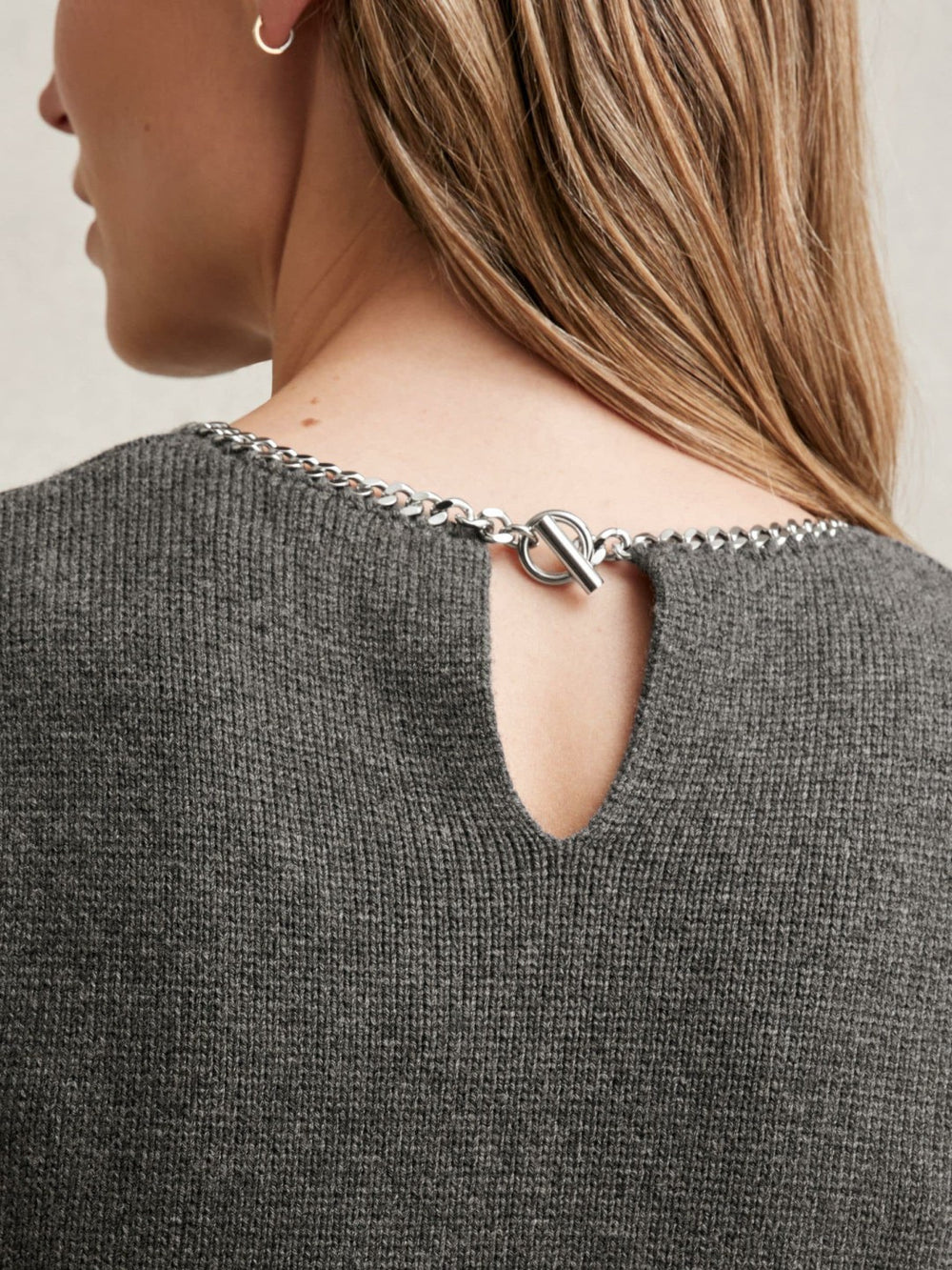 Wool-Blend Necklace-Trim Knitted Vest in Charcoal Grey