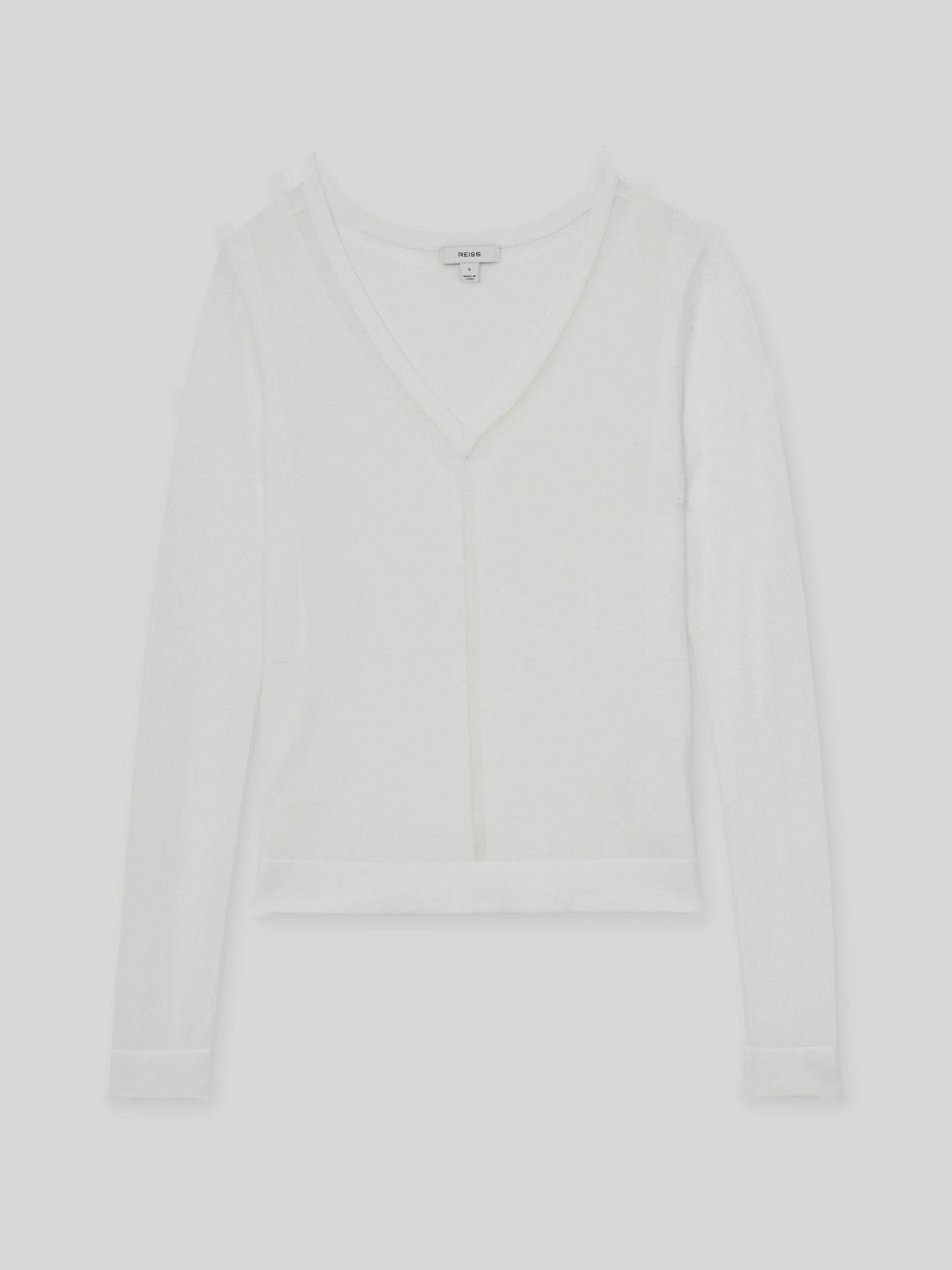 Sheer-Detail V-Neck Top in White