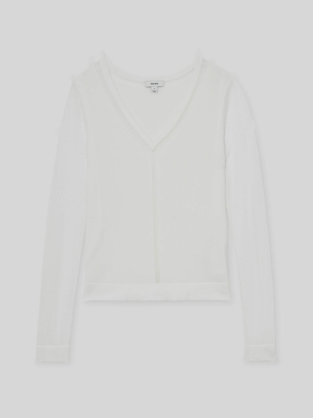 Sheer-Detail V-Neck Top in White