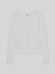 Sheer-Detail V-Neck Top in White