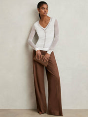 Sheer-Detail V-Neck Top in White