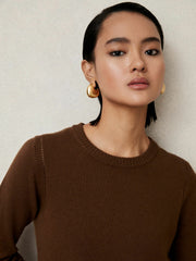 Wool-Blend Open-Stitch Jumper with Cashmere in Toffee Brown