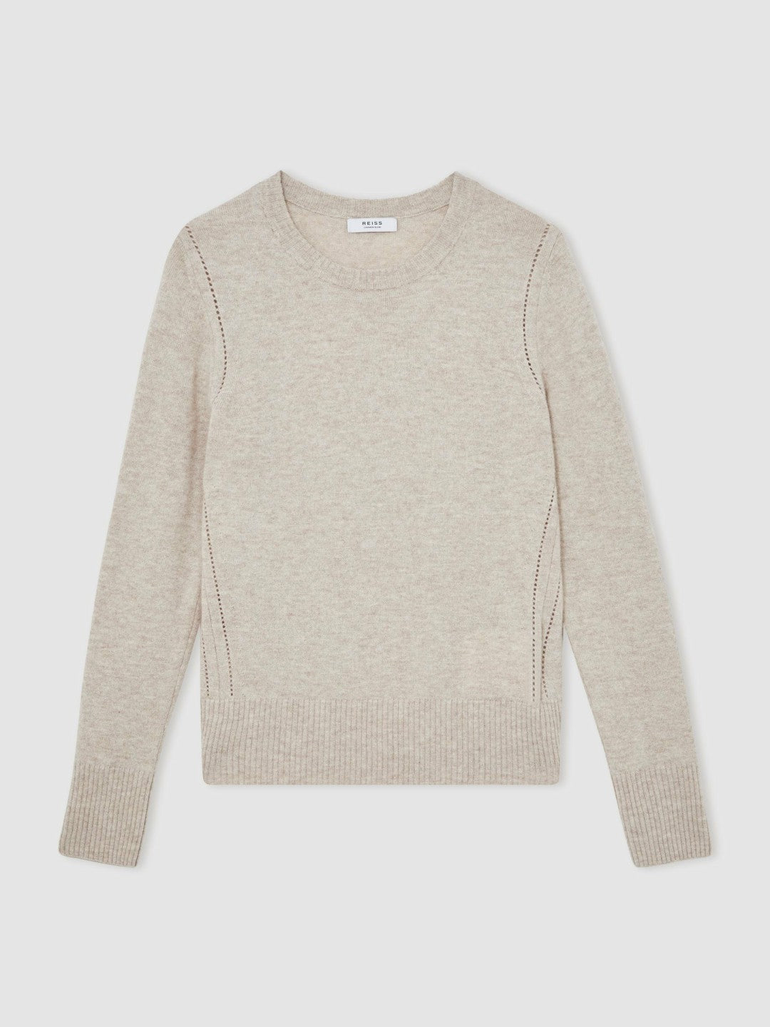 Wool-Blend Open-Stitch Jumper with Cashmere in Oatmeal Neutral