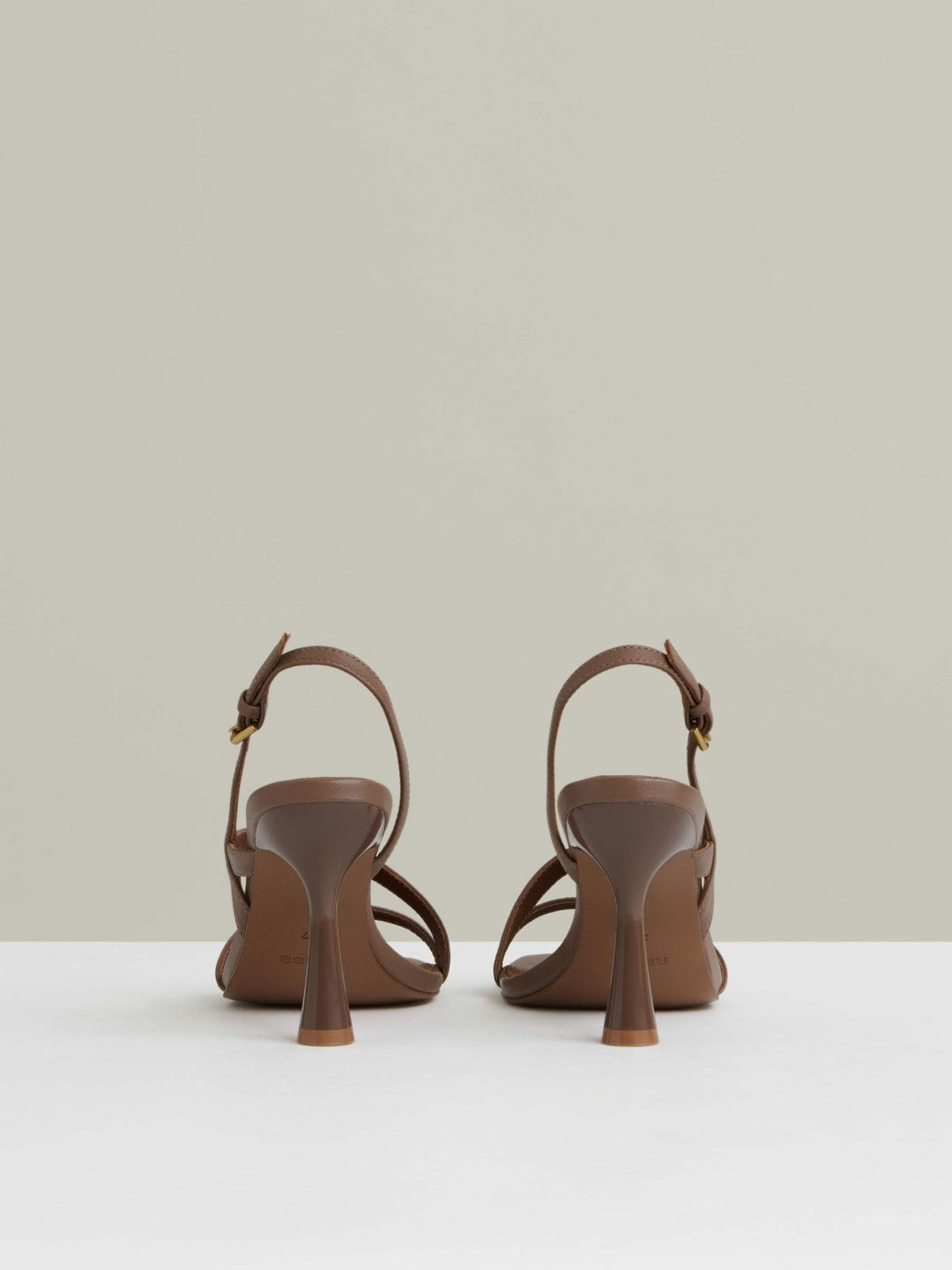Leather Cross-Strap Heeled Sandals in Neutral