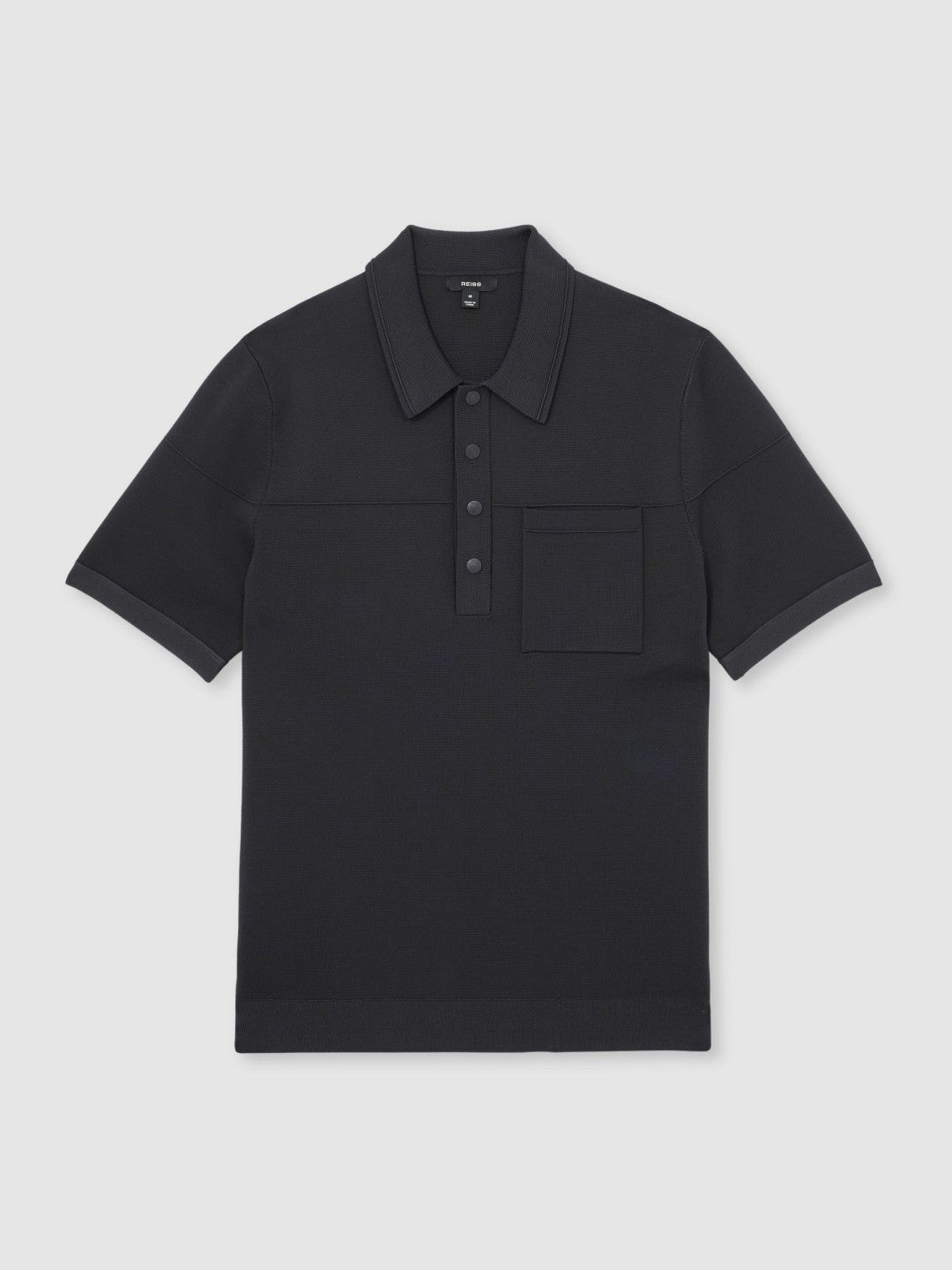 Press-Stud Seam-Detail Polo Shirt in Navy
