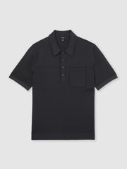 Press-Stud Seam-Detail Polo Shirt in Navy