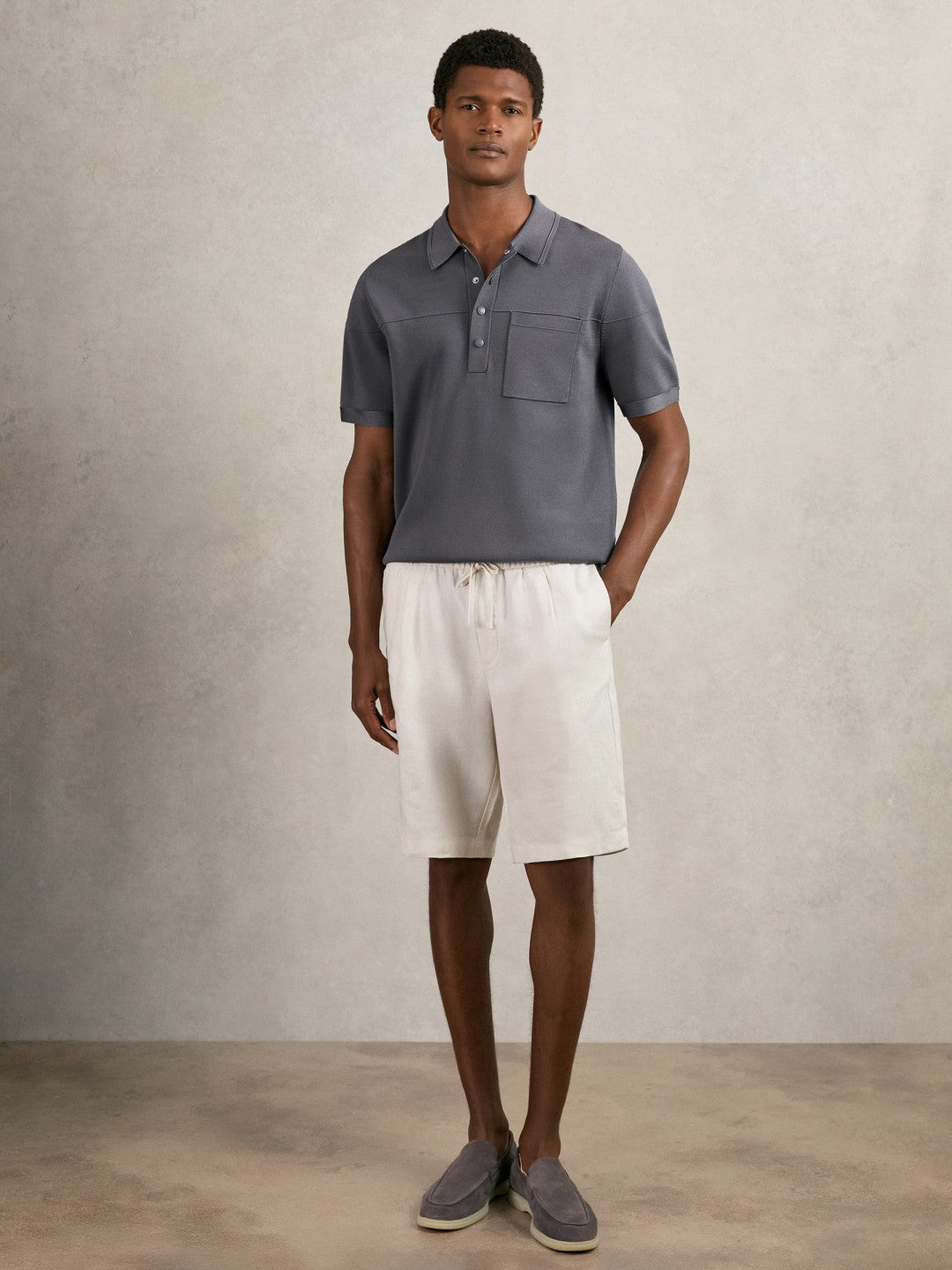 Press-Stud Seam-Detail Polo Shirt in Airforce Blue