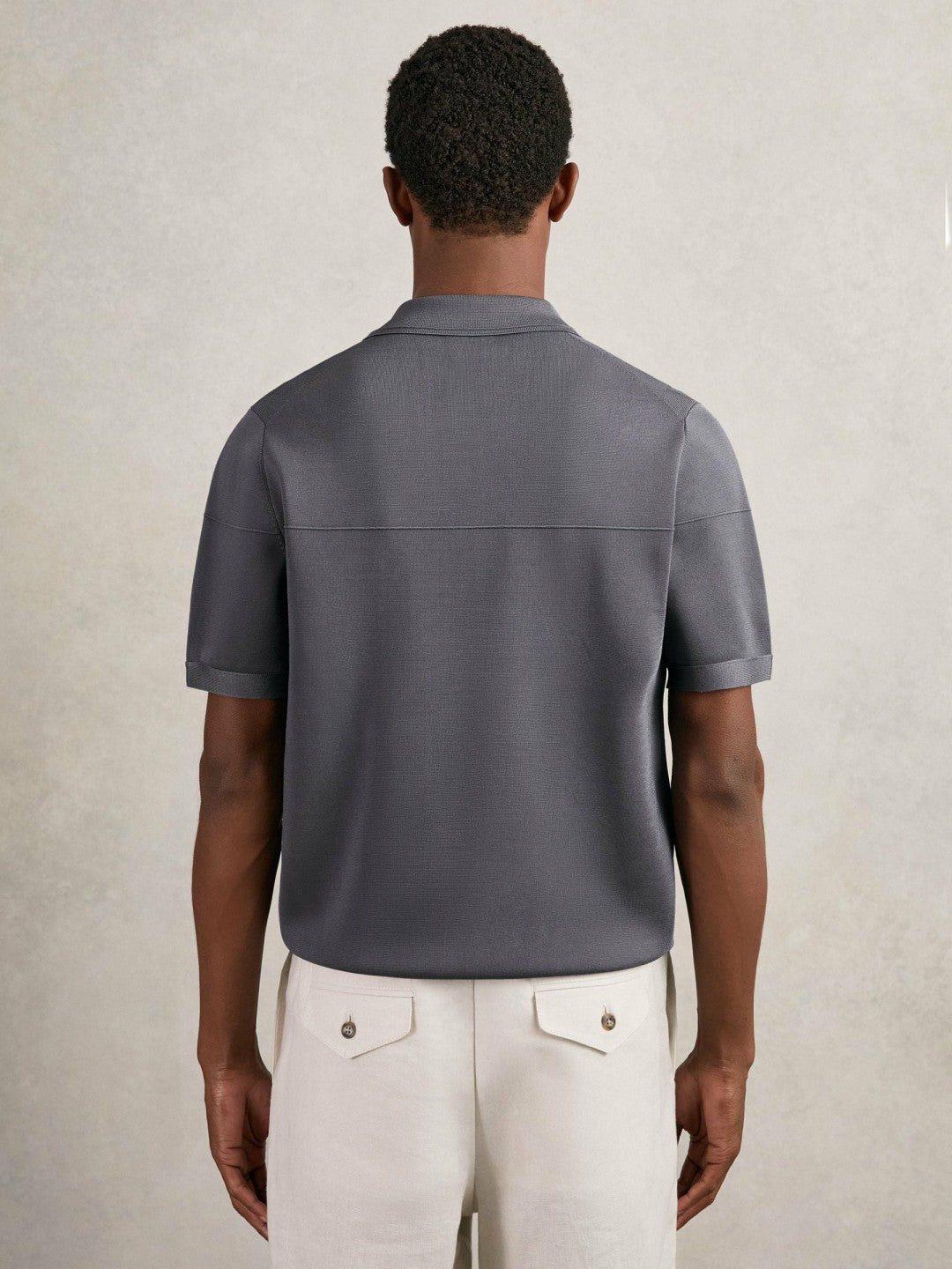 Press-Stud Seam-Detail Polo Shirt in Airforce Blue