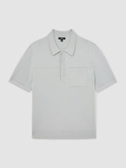 Press-Stud Seam-Detail Polo Shirt in Ice Grey