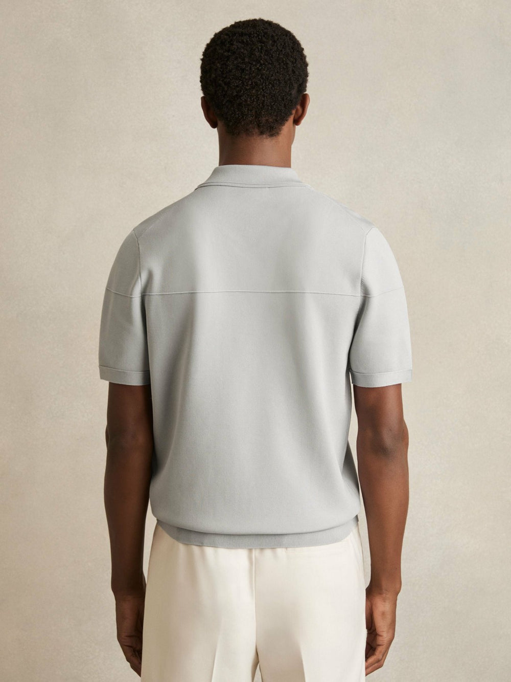 Press-Stud Seam-Detail Polo Shirt in Ice Grey