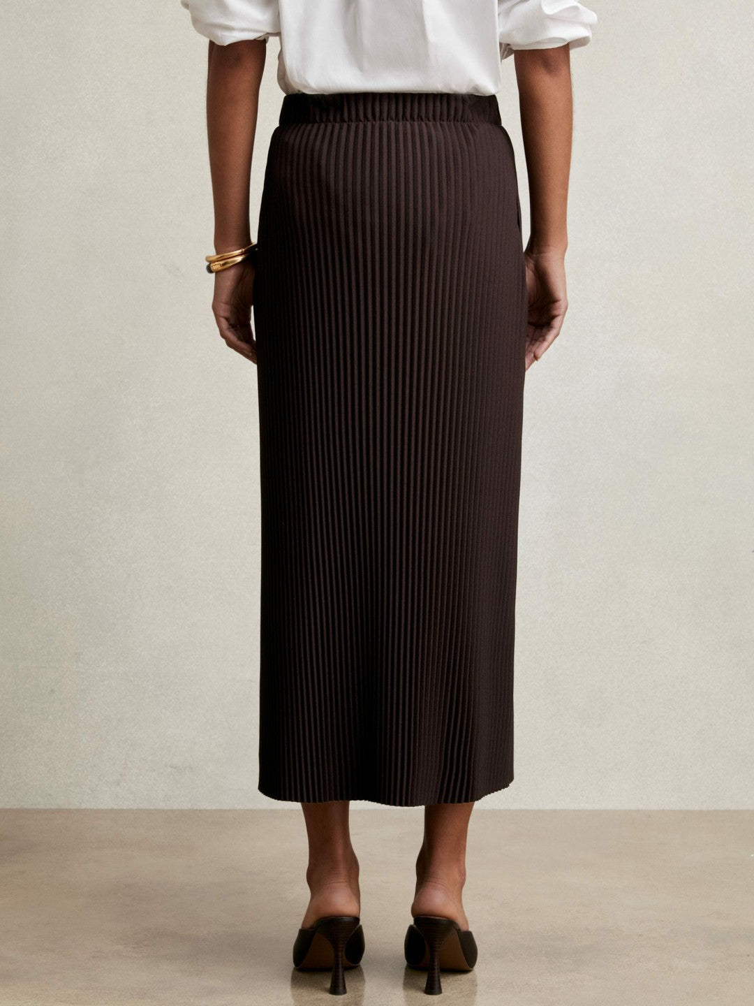 Pleated Jersey Midi Skirt in Burgundy