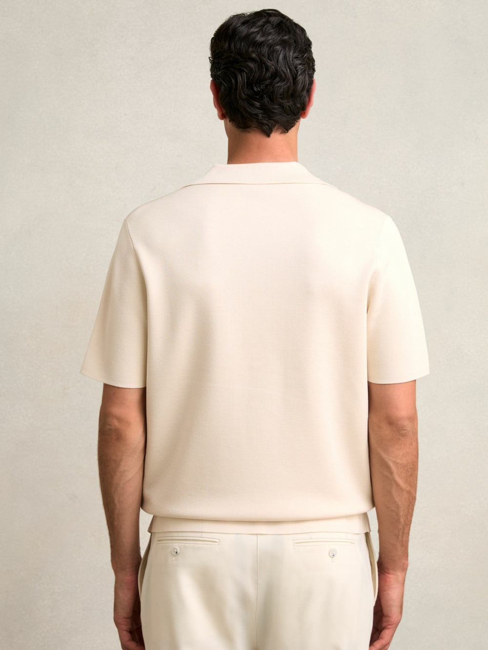 Colour-Block Cuban-Collar Knit Shirt in Taupe Brown/Light Stone