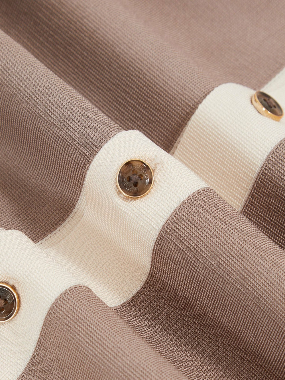 Colour-Block Cuban-Collar Knit Shirt in Taupe Brown/Light Stone